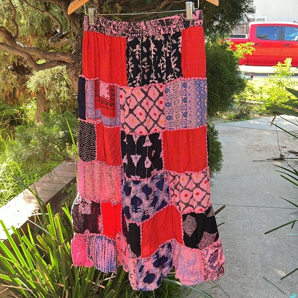 Ana & Kate patchwork elastic‎ waist maxi skirt size M Gypsie core. - Picture 3 of 10